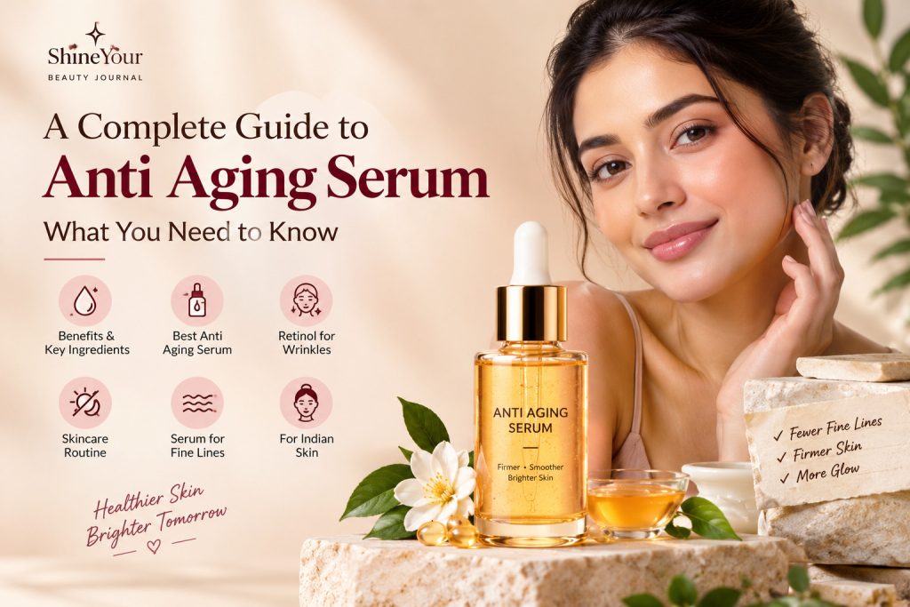 A Complete Guide to Anti Aging Serum for Indian Skin – Retinol Serum for Wrinkles, Fine Lines, Hydration, Collagen Support, and Youthful Glow.