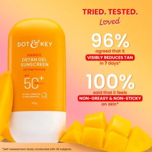 Dot & Key Mango Detan Gel Sunscreen SPF 50+ PA++++ with Alpha-Arbutin & Niacinamide - 50g